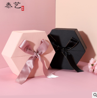 厂家直销精美六边形礼品盒生日伴手礼简约韩版香水口红礼品包装盒