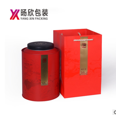 通用一斤装茶叶罐 红色铁罐 圆形包装罐双盖密封桶礼盒装马口铁罐