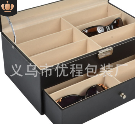 现货批发双层眼镜盒木质眼镜收纳盒太阳镜墨镜收纳pu眼镜展示盒