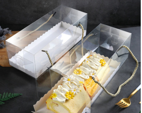 定制透明手提蛋糕卷包装盒毛巾卷盒子瑞士卷小西点甜点烘焙包装盒