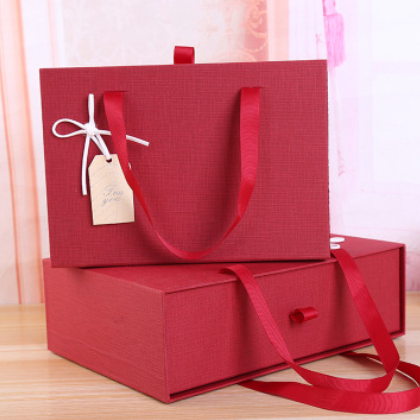 伴手礼礼盒包装创意抽屉盒大红色手提 高档喜庆回礼盒口红礼物盒