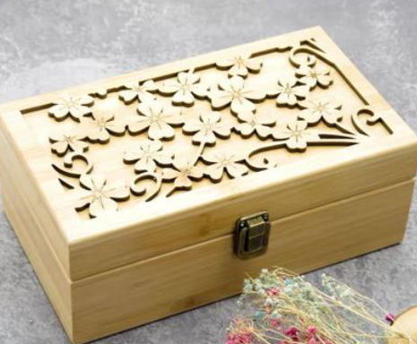 新款竹木材质精油盒25格精油收纳箱陈列盒竹盒四叶草镂花精油盒
