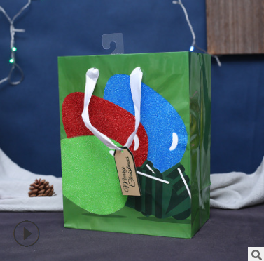厂家批发韩版个性手提袋圣诞蓝绿果礼物袋logo定制挂钩礼品袋