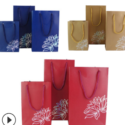 厂家珠宝玉器专用礼品纸袋 印荷花手提袋 烫金莲花首饰包装盒袋