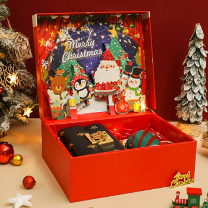 新款圣诞礼盒翻盖立体盒礼品盒平安夜苹果围巾保温杯包装盒定制