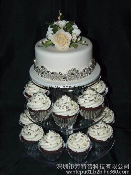 万特普 3层圆形可拆装亚克力纸杯蛋糕架 亚克力生日蛋糕架、婚礼蛋糕架有机玻璃纸杯蛋糕 性价比高 可定制 亚克力蛋糕