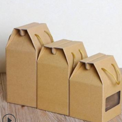 牛皮纸手提开窗纸盒 通用干货水果包装盒定做
