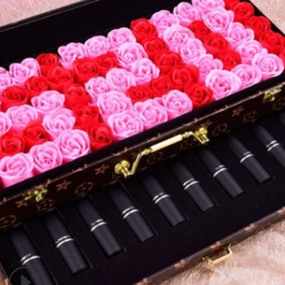 香皂玫瑰花口红礼盒 情人节花盒 香水礼物包装皮盒定制