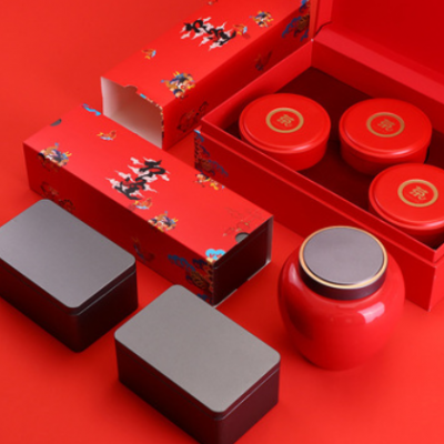 节日烫金现货伴手礼盒活动款 陶瓷茶叶罐铁盒创意婚宴中国风礼盒