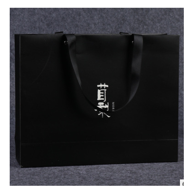 厂家批发黑色印刷广告礼品服装袋 缎带手提白卡纸购物袋 定制logo