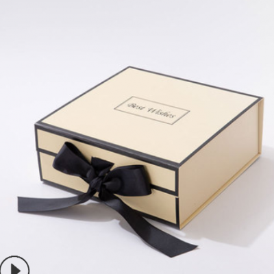 大号一片式折叠包装盒翻盖创意化妆品盒现货礼品盒定制丝带伴手礼