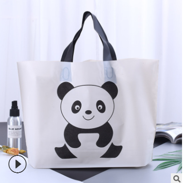 现货磨砂卡通熊猫服装购物手提袋塑料礼品袋定做pe包装袋定制logo