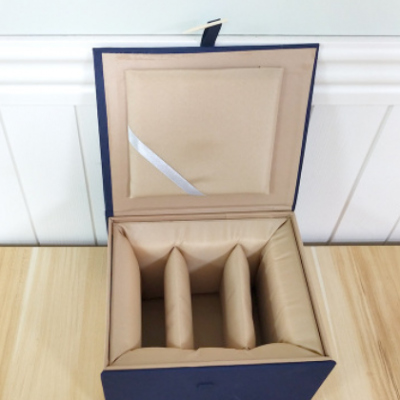 蓝色匠心系列锦盒 瓷器盖碗包装盒 棉麻布印章古董收藏礼品盒