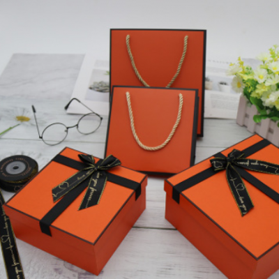 橙色礼品盒精美生日礼物盒子蝴蝶结创意伴手礼盒天地盖包装盒现货