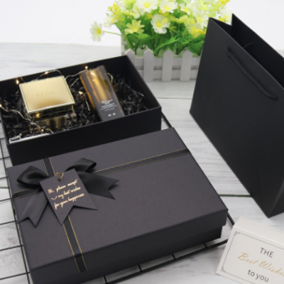 黑色天地盖礼品包装盒创意ins风蝴蝶结礼盒长方形盒子礼物盒现货