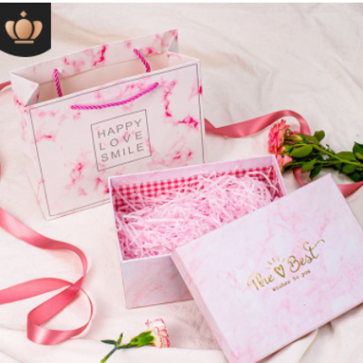 大理石粉色礼品盒少女粉礼品包装盒结婚礼盒天地盖节日礼物盒定制