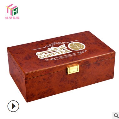 定制进口高端咖啡礼品包装木盒 多色丝印套印四方扣小花章木纹盒