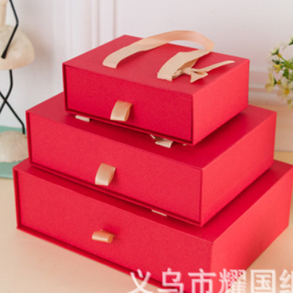 大红喜糖盒 抽拉式提手盒 回礼盒 抽屉式礼品盒 礼品盒子现货批发