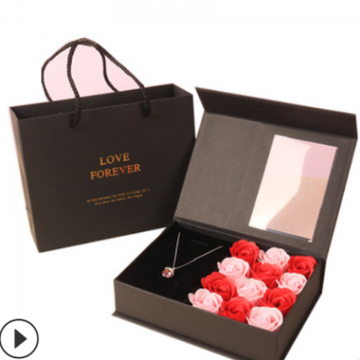 香皂花礼盒饰品盒翻盖创意口红项链套装盒情人节生日礼品赠品批发