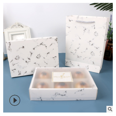 大理石纹月饼包装盒雪花酥礼品盒磨砂透明80克雪花酥月饼礼盒定制