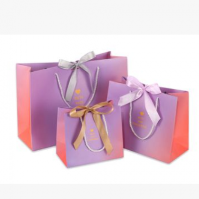 紫色渐变包装袋 渐变礼品袋服装店手提袋 纸袋 定制logo礼物袋子