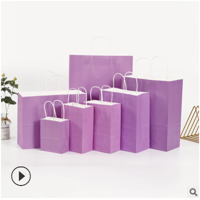 紫色牛皮纸袋定制服装奶茶袋子定做印logo外卖购物礼品手提包装袋