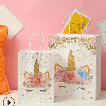 跨境新款礼品袋卡通独角兽手提袋彩色小星星购物袋可爱动物手拎袋