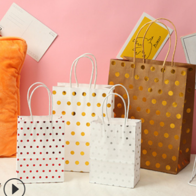亚马逊新款礼品袋创意斑点购物袋时尚牛皮纸袋简约手提礼品袋批发