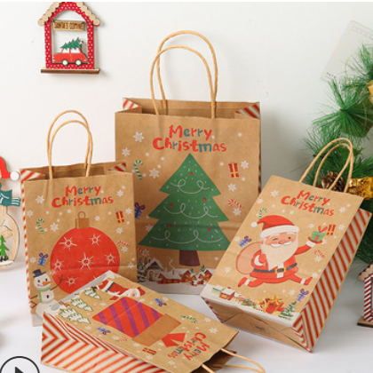 新款节日礼品袋圣诞节卡通牛皮纸袋可爱圣诞老人礼品包装袋批发