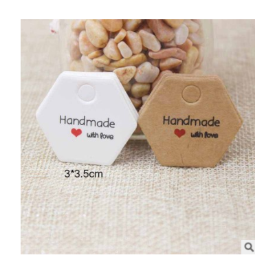 3x3.5cm handmade红心 六边形吊卡 两色可供选择 礼品包装标签