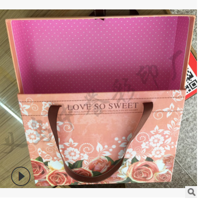 厂家定制抽屉式礼品彩盒 玫瑰花手提袋 创意时尚食品包装硬盒
