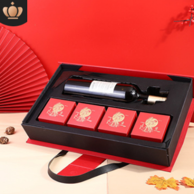 中秋节红酒月饼盒礼盒 创意4粒装礼品盒包装盒子手提礼盒厂家直销