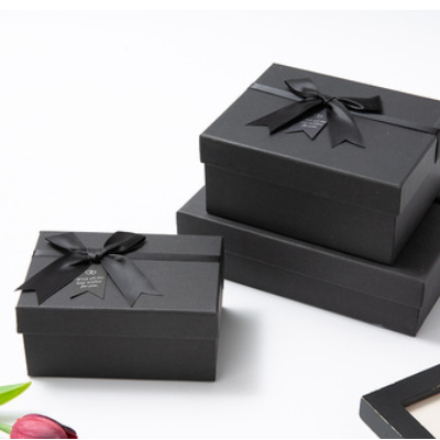 现货黑色礼品盒蝴蝶结礼物盒ins口红香水可乐礼盒包装盒制定