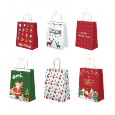 圣诞节手提袋牛皮纸袋定制红色礼物包装袋圣诞礼品袋手提袋定做
