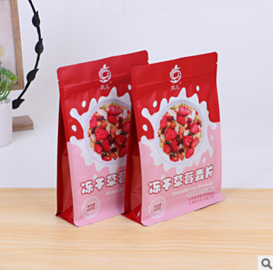 工厂直销400g冻干草莓麦片食品袋 精美八边封袋 自立拉链袋可定制