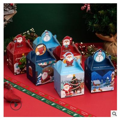 新款圣诞节苹果盒白卡彩色折叠软盒包装纸盒圣诞平安夜糖果盒批发