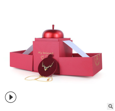 创意圣诞苹果盒型项链求婚戒指首饰包装盒送女友伴手礼红色礼盒