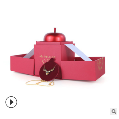创意圣诞苹果盒型项链求婚戒指首饰包装盒送女友伴手礼红色礼盒