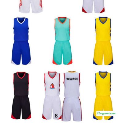 昆明篮球服定制、儿童款篮球服、成人款篮球服运动服装团队褂子印刷号码和公司logo名称