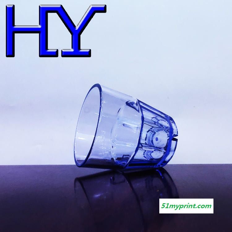 东莞HY 160ml塑料烈酒杯 条纹蓝底八角塑料杯 厂家直销批发 定制印刷图案logo