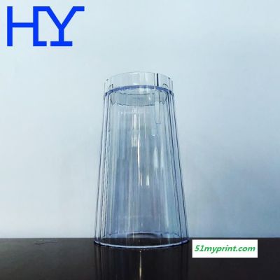东莞工厂定制350ml透明冷饮塑料杯 AS食品级塑胶杯果汁饮料杯条纹 印刷图案logo