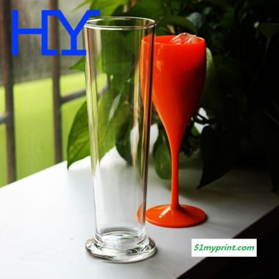 东莞鸿乐厂家定制图案印刷logo塑料果汁饮料杯14oz透明塑胶杯PC不碎杯飓风杯