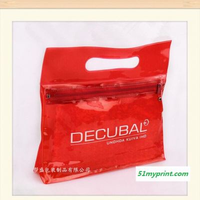低价出售 PVC塑胶手提袋 红色防水拉链包装袋 化妆品包装胶袋