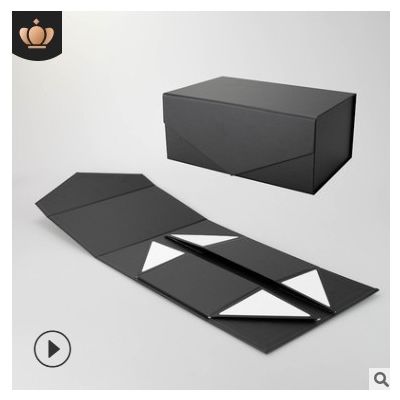现货黑色折叠包装盒礼物伴手提纸盒彩盒logo红色折叠翻盖盒磁铁盒