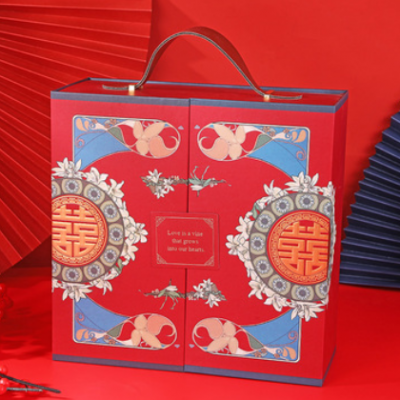 时尚中国风印花款双开门翻盖式婚礼节日伴手礼包装硬卡纸盒礼品盒