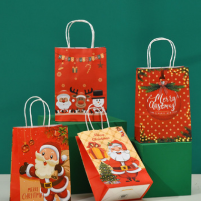 跨境新品现货圣诞系列款式牛皮纸手提袋圣诞节日礼品袋纸手提袋