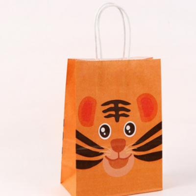 创意小动物印花牛皮纸袋商场广告购物袋可爱礼品服装手提包装袋