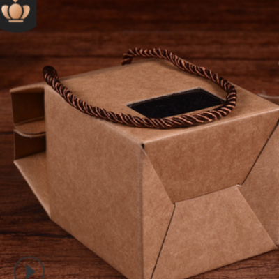 厂家正方形彩印瓦楞礼品盒手提食品复古加厚牛皮纸包装盒