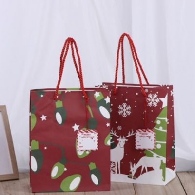 精美新款圣诞节礼品袋商场购物包装袋生日礼物方底袋牛皮纸袋批发