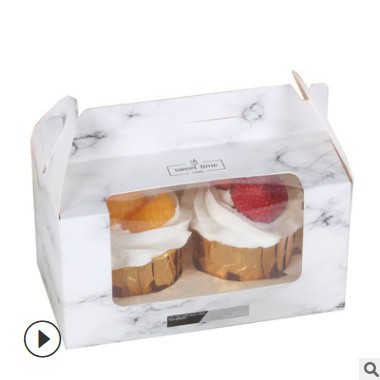 手提打包马芬盒1 2 4 6烘焙包装盒杯子大理石透明新年纸杯蛋糕盒